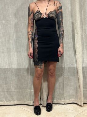 Nensi Dojaka small/medium Crepe jersey asymmetric lace mini dress